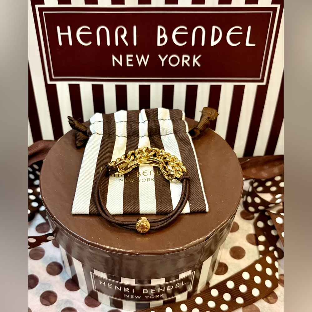 NWOT HENRI BENDEL Stretch Bracelet and/or Ponytail Gold-Toned Spellout Accessory - Picture 10 of 11